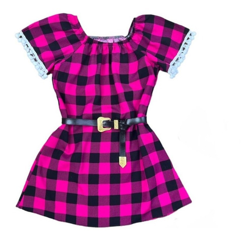 Vestido Infantil Xadrez Festa Junina Moda Country Meninas