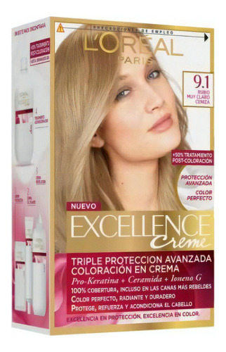 Coloración Excellence Loréal 9.1 Rubio Muy Claro Ceniza (1u)