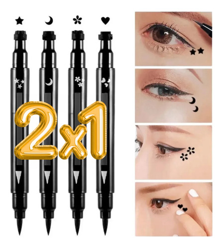 Delineador De Ojos Negro Plumón Y Sello De Figuras Belleza F Efecto Estrella