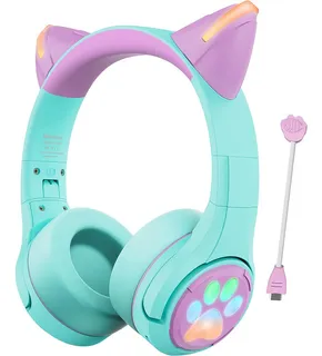 Riwbox Cf9 Cat Ear Kids Bluetooth Headphones Con Luz Led, Lí