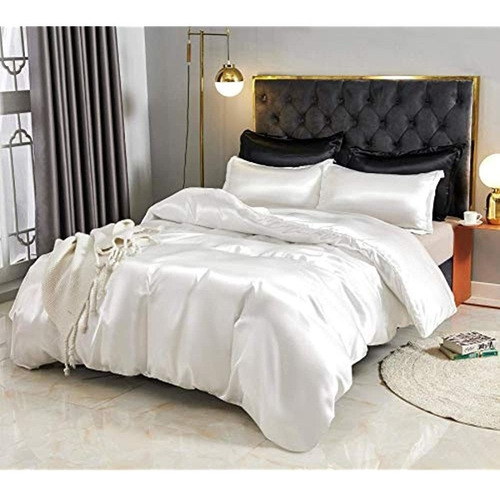 Hodo Home Satin White Funda Nórdica Queen Size, 100% Microfi