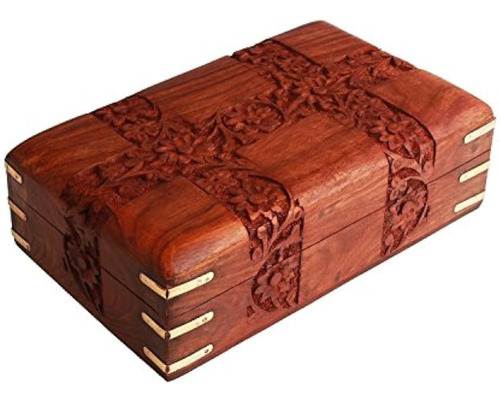 Indian Glance Jewelry Box Organizer Floral Carvings Estuche 
