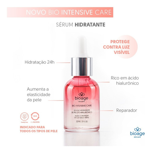 Serum Hidratante Acido Hialuronico Bio Intesive Care Bioage Tipo de pele Todo tipo de pele