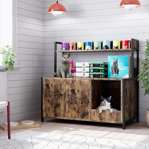 Gabinete De Almacenamiento Para Gatos, Color Madera De Tigre Heaimo Color Madera De Tigre