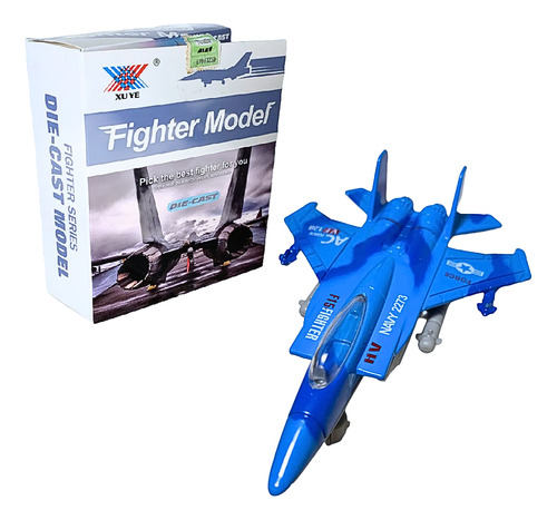 Avión Jet A Fricción Juguete Colección De Metal En Caja Jet De Combate Azul
