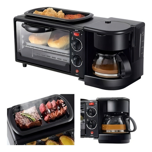 Maquina De Desayuno 3 En 1 Horno, Cafetera Y Sarten