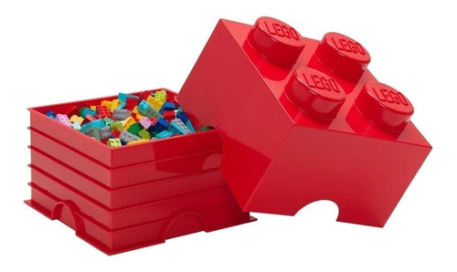 Lego Contenedor Canasto Apilable Organizador Storage Brick 4 Color Red