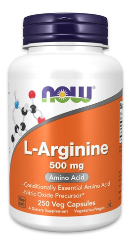 Arginina Now Foods L Arginine Importada Pura 500mg 250 Caps