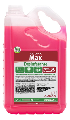 Desinfetante Audax Max 5 Litros Concentrado Rende Até 1000l