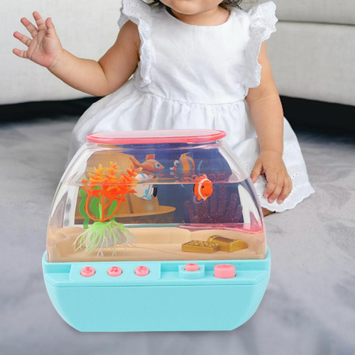 Acuario Pecera Decoración Dibujos Animados Mini Con Luz Con