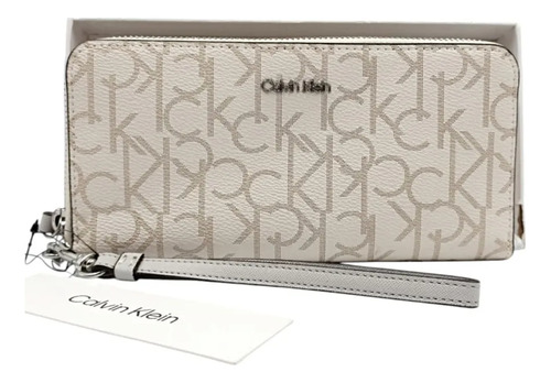 Cartera Calvin Klein Mujer Con Muñequera Billetera Original Beige Monogram
