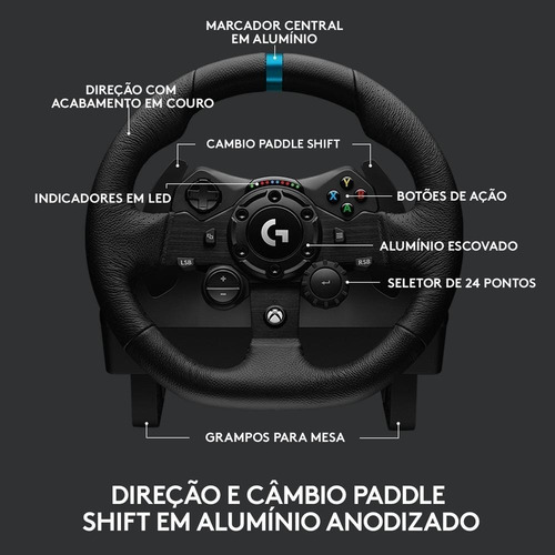 Volante e pedaleira Logitech G923 com joystick para Xbox e PC
