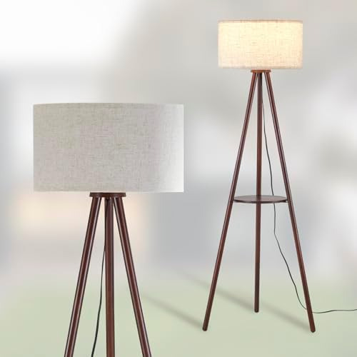Lámpara De Pie Trípode De Madera Para Sala De Estar, Bombill