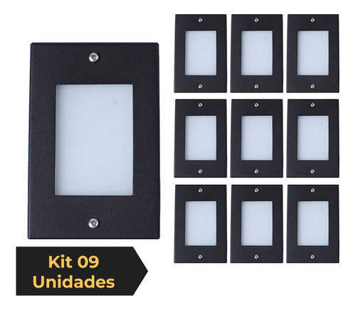 Kit 9 Balizador De Embutir Escada Parede Cx 4x2 Alumínio Cor Preto 110V/220V