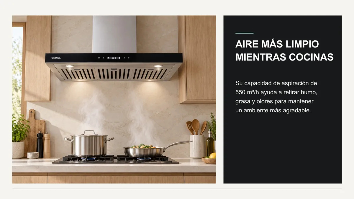 Aspiración de 550 m³/h para una cocina más agradable