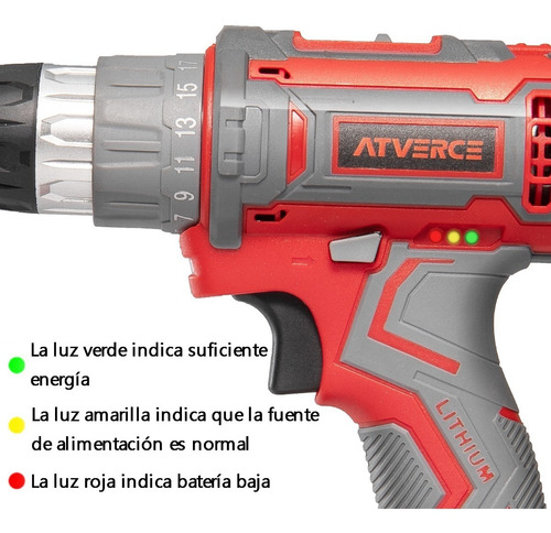 Imagen 5 de 10 de Kit Taladro Eléctrico Atornillador Inalambrico Atverce