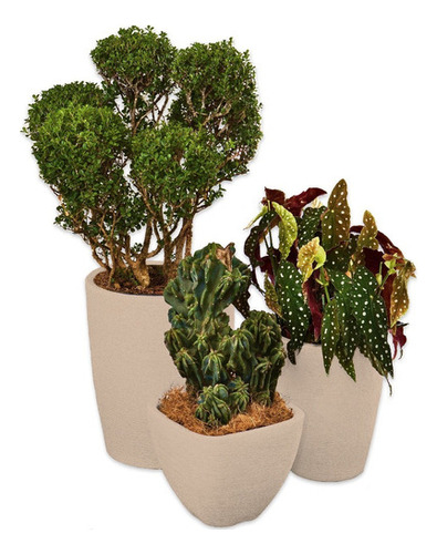 Kit 3 Vaso Polietileno Variados Planta Decoração Jardim Cd40 Cor Areia Rose