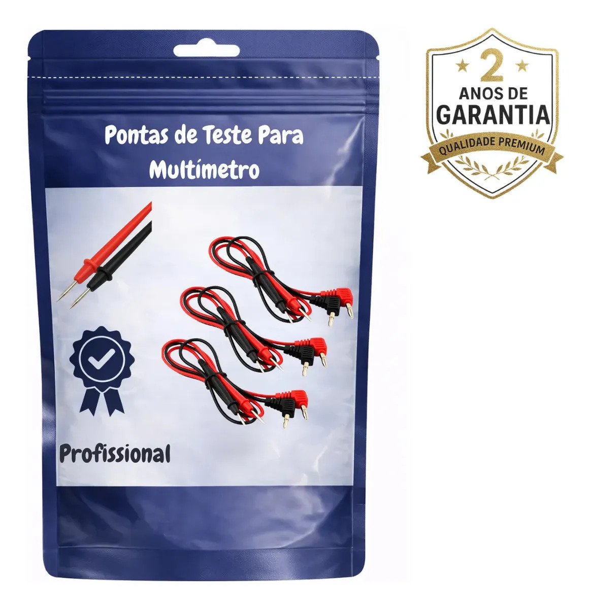 Kit 3 Cabo Ponta Prova Ponteira Teste Multímetro 90 Graus Negativo / Posito Marca Tsaleach Active