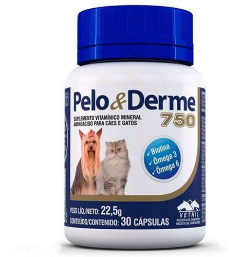 Pelo E Derme 750 Mg Vetnil Dha+epa Cães Gatos - 30 Cápsulas