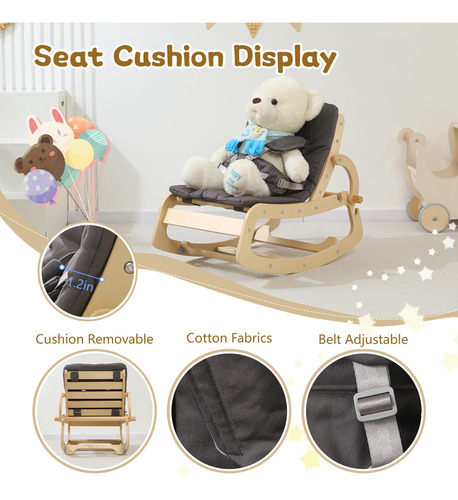 Silla Mecedora De Madera Ajustable 3 En 1 Gris Ergonómica