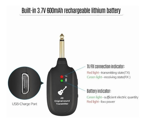 Imagen 3 de 6 de Sistema De Guitarra Inalámbrico Receptor Transmisor