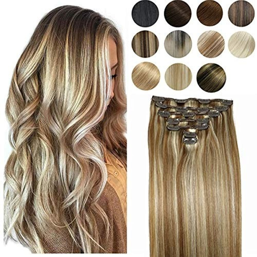 Extensiones De Cabello Humano Clip En Balayage Rubio Ceniza