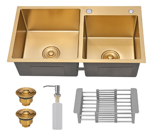 Cuba Cozinha Gourmet Aço Inox Dupla Quadrada Dourado Gold