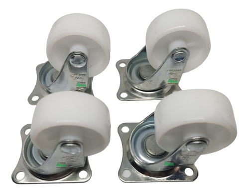 Rodachinas Planas Nylon Giratoria 1 1/2 Pulgada Blanca X4und