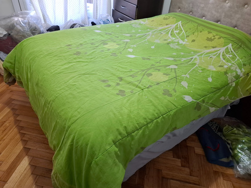 Acolchado Reversible 2 Plazas Y Media Abrigado Verde Hojas (Usado)