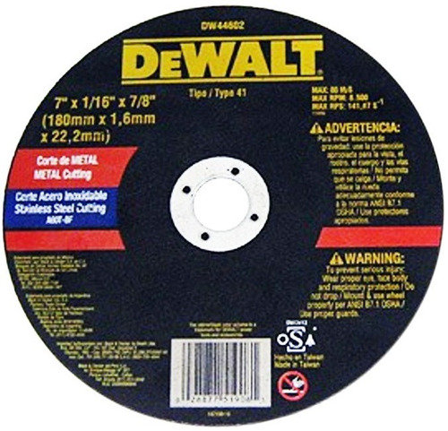 Disco De Corte Para Inox 7 X1/16 Dewalt Dw44602