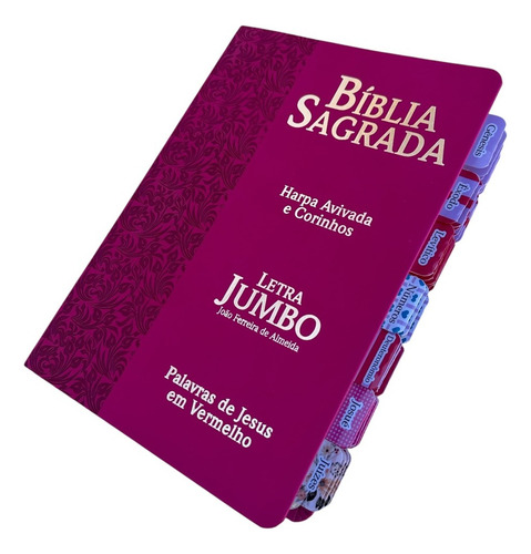 Bíblia Jumbo Pink 01 Com Abas Adesivas Coladas Arc Com Harpa+ Marca Pag Glitter Pink