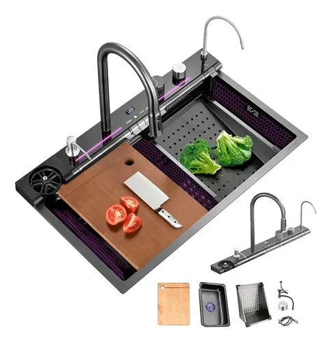 Bacha Cocina Smart Led Inteligente Inoxidable 304 75cm Acero Negro