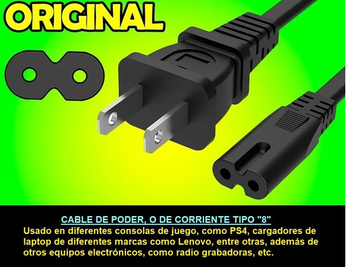Cable De Poder Tipo 8 Para Cargador De Laptop Play Station