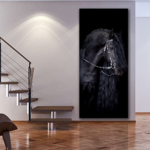 Cuadro Moderno Canvas Caballo Frisón   90x180cm