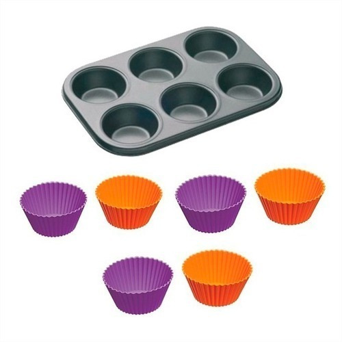 Molde P/ Muffins Cupcakes 6 Unidades + Pirotines De Silicona