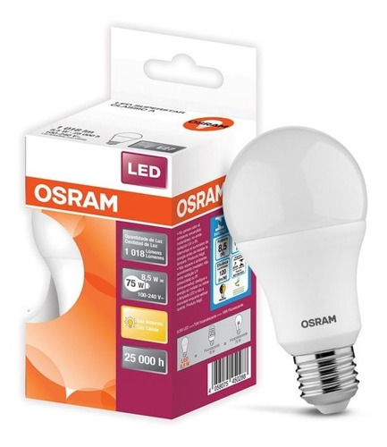 Osram - Bulbo Led 8,5w Bivolt 3000k E27 Branco Quente 1018lm Cor da luz Amarela