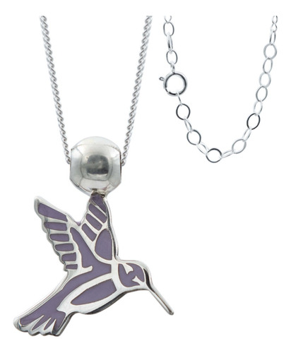 Collar Ajustable Colibri Esmaltado Mujer Plata 925 Color Violeta