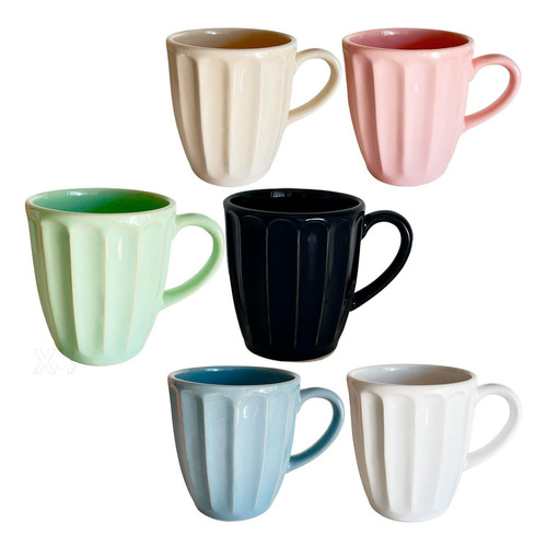 Set X4un Taza Mug Vainilla Ceramica Alta Vintage Deco 320cc