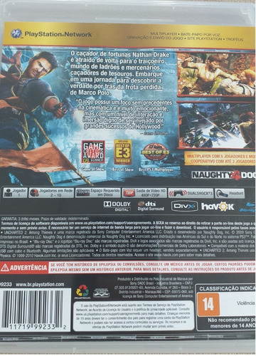 Uncharted 2 Among Thieves Ps3 - Cd Estado De Novo