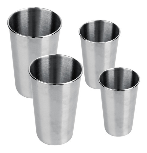 4 Copos Inox Com Borda Grande + Pequeno Copão Inoxidável