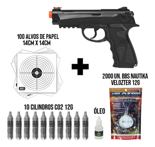 Pistola Wingun C12 Rossi 6mm C/ Munição Bbs + Cilindros Co2