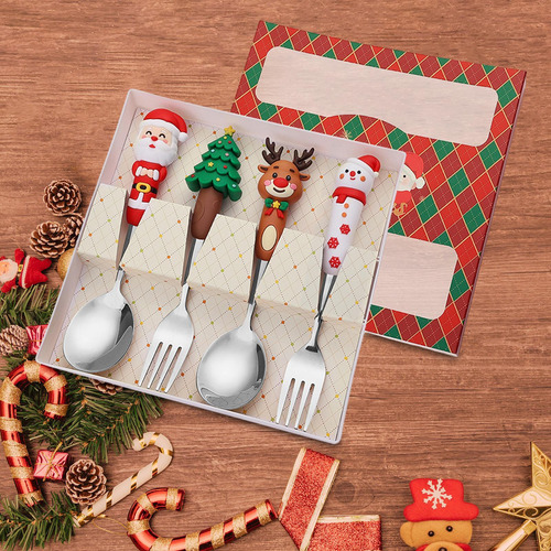 Set De Cubiertos Navideños Brillantes, Acero Inoxidable
