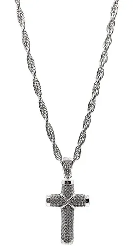 Colgante De Plata De Ley Fina Con Cruz Cruzada, Plata Esterlina Zirconia Cúbica, Circonita Cúbica