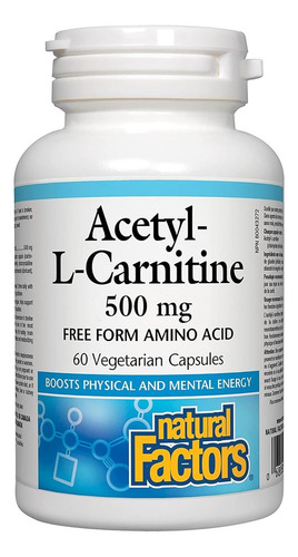 Acetil L-carnitina de Natural Factors, 500 miligramos, 60 cápsulas