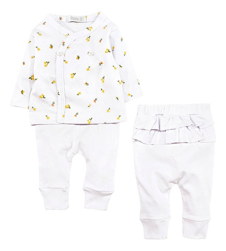 Ajuar Beba Pachi Bebes, Batita Cruzada + Pantalón Con Volado Amarillo 1-2 M