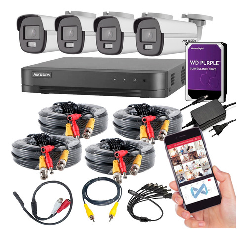 Cctv Kit Hikvision 4ch Dvr Colorvu 4cam 2mp Hd 1tb 1080p Pro