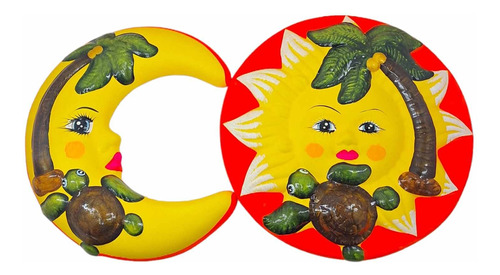 Sol Y Luna Juego Figura Cerámica Decoración Pared 34 Cm 