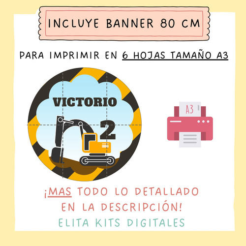 Kit Imprimible Construcción Maquinas + Banner, Personalizado