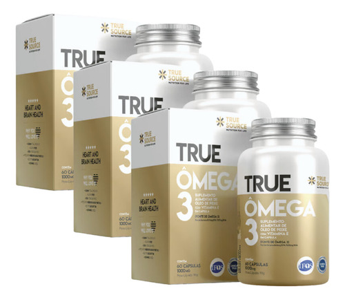 3x True Ômega 3 Epa 840mg Dha 520mg True Source 60 Cápsulas Sabor Sem Sabor