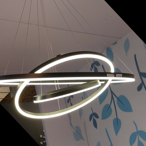 Gmh Luminária Lustre Pendente De Teto Led Embutido 3 Aneis Arcos Argolas 80cm 60cm 40cm Sala Quarto Recepção Hall Pé Direito Alto Duplo 4 Metros Regulagem Cabo Preto Moderno 113w 127/220v